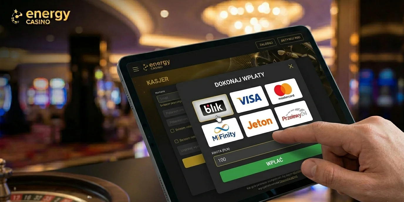 Sekcja kasjera Energy Casino z metodami BLIK, Visa i Mastercard